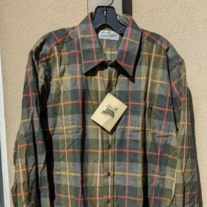 NEW NOS Vintage Sears Roebuck Single Needle Plaid Flannel Long Sleeve L Shirt